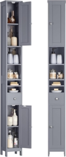 VASAGLE Badezimmerschrank, Badschrank, hoch, schmaler Aufbewahrungsschrank, mit verstellbaren Ablagen, Schublade, offenen Fächern, für kleine Räume, modern