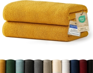 Blumtal Premium Frottier Handtücher Set mit Aufhängschlaufen - Baumwolle Oeko-TEX Zertifiziert, weich, saugstark - 2X Badetuch (70x140 cm), Spicy Mustard (Gelb)
