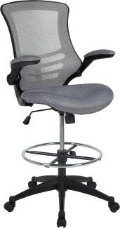 Flash Furniture Zeichenstuhl mit mittelhoher Rückenlehne – Ergonomischer Schreibtischstuhl mit hochklappbaren Armlehnen und verstellbarem Fußring – Bürostuhl für Home Office – Dunkelgrau