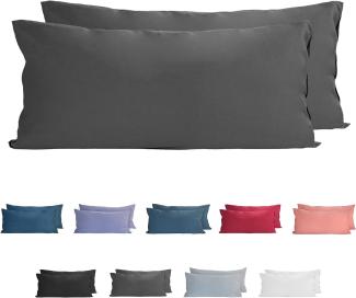 Komfortec 100% Baumwolle Kissenbezüge 40x80 cm, 2er Set, Superweicher Premium Jersey Kopfkissenbezug 150 g/m², Kissenhülle, Anthrazit