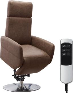 Cavadore 'Cobra' TV-Sessel/Fernsehsessel mit 2 E-Motoren, Akku und Aufstehhilfe/Relaxfunktion, Liegefunktion Braun Ergonomie L