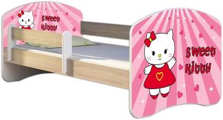 Kinderbett Jugendbett mit einer Schublade und Matratze Sonoma mit Rausfallschutz Lattenrost ACMA II 140x70 160x80 180x80 (15 Sweet Kitty, 160x80)