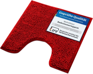 WohnDirect Badematte 45x45 cm MIT WC Ausschnitt | Rot - rutschfest & Waschbar - Badezimmerteppich zum Set kombinierbar, Badvorleger, WC Garnitur, Badteppich