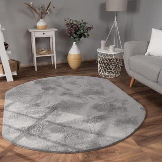 Paco Home Hochflor Teppich Wohnzimmer Flauschig Fellteppich Kunstfell Plüsch Shaggy Weich Fellimitat, Grösse:150x170 cm Oval, Farbe:Anthrazit