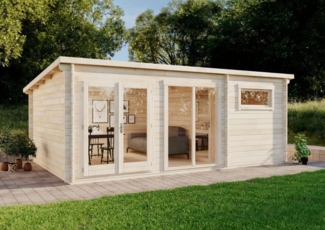 Alpholz Gartenhaus Atrium-E Gartenhaus aus Holz Holzhaus mit 70 mm Wandstärke Blockbohlenhaus mit Montagematerial