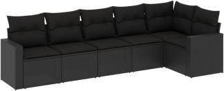 vidaXL 6-tlg. Garten-Sofagarnitur mit Kissen Schwarz Poly Rattan 3251322