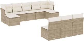 vidaXL 10-tlg. Garten-Sofagarnitur mit Kissen Beige Poly Rattan 3218288