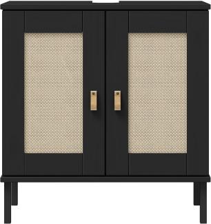 Woodroom Waschbeckenunterschrank Eleganter Massivholzschrank Valencia Badezimmerschrank aus Kiefer schwarz 62x65x40cm