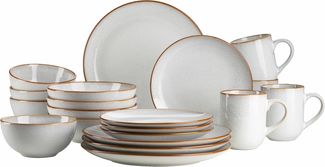 MÄSER Mabella, Vintage Geschirr-Set für 4 Personen, 20-teiliges Kombiservice mit raffinierter Reaktivglasur und feinem braunem Rand, Steinzeug, grau-beige