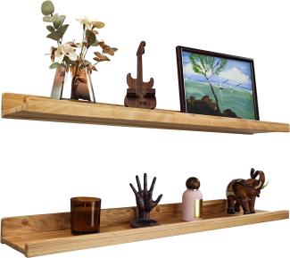 Wood Wedge 2er-Set Schwebende Wandregal, Rustikale Holzregale mit Lippe, Kinderbücherregale, Bild & Fotoregal für Schlafzimmer, Wohnzimmer, Badezimmer, Küche, Büro (Natürlich, 90 cm)