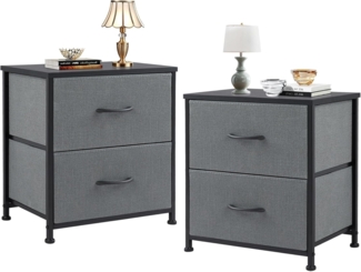 DUMOS Nachttisch 2er Set Beistelltisch Stoff Schubladenschrank Schmal Schrank Kommode Schlafzimmer Industrial Stil für Wohnzimme Kinderzimmer Flur Aufbewahrungsschrank