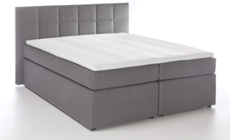 Möbelfreude Boxspringbett Boxspringbett Bea mit niedrigem Kopfteil Hellg.., Hellgrau 200x200 cm H2/H3 7-Zonen-Taschenfederkern Matratze + Visco-To
