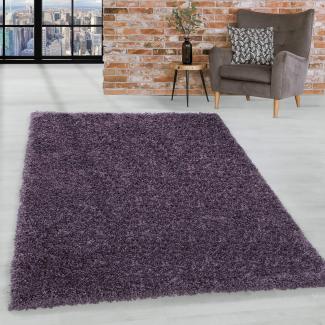 HomebyHome Shaggy Hochflor Wohnzimmerteppich Läufer 60x110 cm Violett - Flur Teppich Flauschig, Modern, Plüsch und Extra Weich - Ideal als Bettvorleger im Schlafzimmer und als Küchenläufer