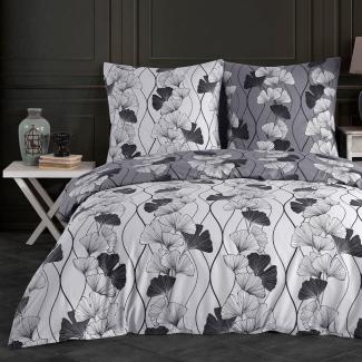 Buymax Bettwäsche Cornelia, Renforce: 100% Baumwolle, 2 teilig, 135x200 cm, mit Reißverschluss, Bettbezug-Set, Blumen, Grau, Schwarz