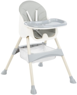 Kikkaboo Kinderhochstuhl 2 in 1 Brie, Kinderstuhl, Gurt, Tisch verstellbar, Korb hellgrau