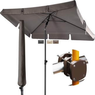 Menz Sonnenschirm Balkon - 3-IN-1 Sonnenschutz Balkon SET in Taupe, UPF 50+ Sonnenschirm rechteckig 200x125 cm + kompakter Sonnenschirmhalter Balkongeländer + Sonnenschirmhülle
