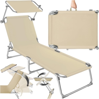 tectake Liegestuhl Garten mit Sonnenschutz, Gartenliege klappbar, Balkon oder Terrassen Liege mit Verstellbarer Rückenlehne, Strandliege mit Sonnendach, bis zu 110 kg belastbar - blau - beige
