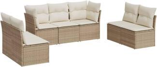 vidaXL 7-tlg. Garten-Sofagarnitur mit Kissen Beige Poly Rattan