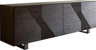 Sideboard Tereos 200 cm Esche Dunkelbraun 3D Effekt 4 Türen Kufe Metall Schwarz