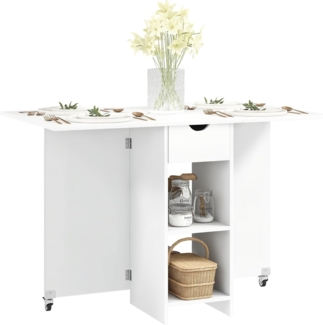 HOMCOM Klapptisch für 2-4 Personen mit Offenen Ablagen, 1 Schublade (Set, 1-St, Klappbarer Esstisch), für Kleine Räume, Esszimmer 114,5 x 70 x 75 cm, Weiß