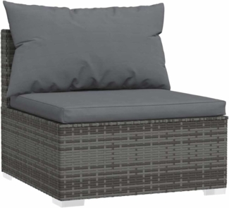 vidaXL Garten-Mittelsofa mit Kissen Grau Poly Rattan 317515