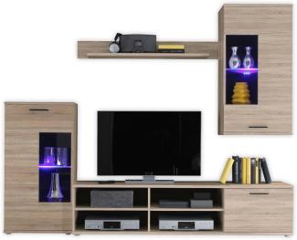 FRONTAL Wohnwand Komplett-Set in Eiche Sonoma Optik - Moderne Schrankwand mit LED-Beleuchtung für Ihr Wohnzimmer - 230 x 190 x 38 cm (B/H/T)