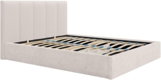 Vente-unique - Bett mit Bettkasten & Kopfteil mit vertikalen Ziernähten - 200 x 200 cm - Stoff - Beige - KILACLO