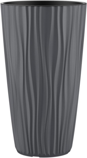 Engelland Blumentopf Pflanztopf mit herausnehmbarem Einsatz & Bewässerungssystem (1 St, robuster PP-Kunststoff), Wasserspeicher, Rillenoptik, hoch, rund, modern, UV-resistent