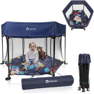 LIONELO Roel Laufstall Baby bis zu 15 kg, Großformat 135x85 cm, sechseckige Form, LockGuard Faltschloss, verstärkte Basis, rutschfeste Fußkappen, Schutztasche