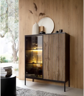 Lomadox Highboard SIBARI-160, Highboard, schwarz mit Wotan Eiche Nb, grifflos B/H/T 104/126/36 cm