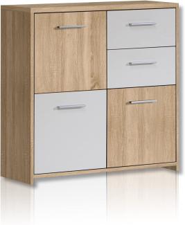 FORTE Quadro Kommode, Holzwerkstoff, Beige/Weiß, 77,2 x 77,5 x 29,6 cm