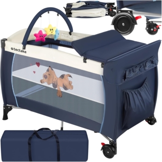 tectake Kinder Reisebett höhenverstellbar mit Wickelauflage - diverse Farben - (Navy Blau | Nr. 400534)
