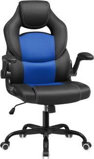 Songmics Gaming-Stuhl, Bürostuhl, Racingstuhl, Computerstuhl, Ergonomischer Stuhl, mit Kopfstütze und Armlehnen, für Büro zu Hause, Schlafzimmer, Schwarz und Blau OBG059Q01 62x72 x (111,5-121) cm