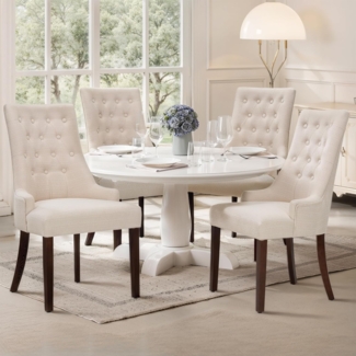 COLAMY Esszimmerstühle 4er Set, Moderne Küchenstuhl Gepolsterte Esszimmerstühle im Wingback, Polsterstuhl Wohnzimmerstuhl mit Knopfsteppung für Esszimmer, Küche, Restaurant mit Holzbeinen, Beige