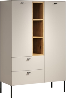 trendteam smart living - Sao Paulo - Highboard - Kashmir (Beige)/Evoke Eiche - Sideboard mit Soft-Close Funktion - (BxHxT) 93 x 140 x 42 cm - Metallgriffe und -Füße