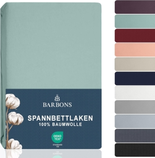 BARBONS Spannbettlaken 200x200 cm - 35 cm Tiefe Tasche 100% Baumwolle Spannbetttuch Oeko-TEX Zertifiziert Bettlaken Jersey Bettware Bettbezug für Boxspringbett Dicke Matratzen - Grün200x200