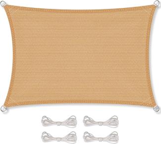 CelinaSun Sonnensegel inkl Befestigungsseile Premium HDPE wetterbeständig atmungsaktiv Rechteck 4x5 m Sand beige