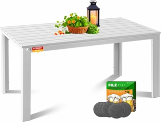 KESSER® Gartentisch 156x78 cm für bis 6 Personen Esstisch Wetterfest & UV-Beständig | Pulverbeschichteter Stahl Tisch Holz-Design mit 6 Filz-Untersetzer für Garten & Terrasse | pflegeleicht & langlebig