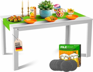 KESSER® Gartentisch 156x78 cm für bis 6 Personen Esstisch Wetterfest & UV-Beständig | Pulverbeschichteter Stahl Tisch Holz-Design mit 6 Filz-Untersetzer für Garten & Terrasse | pflegeleicht & langlebig