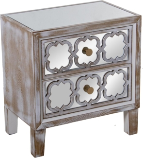 DRW Nachttisch aus Holz und Spiegel mit 2 Schubladen in Gold und Spiegel, 55 x 35 x 60 cm