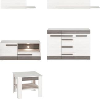 Wohnzimmer-Set "Blanco" Wohnwand 5-teilig Pinie weiß grau MDF