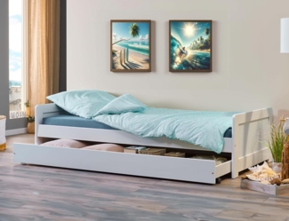 Sofabett SURF 90x200 Kiefer massiv weiß Funktionsbett mit Schublade