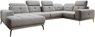 Designer Sofa Nerio mit verstellbarer Kopf- und Rückenlehne Stoff Grau Links