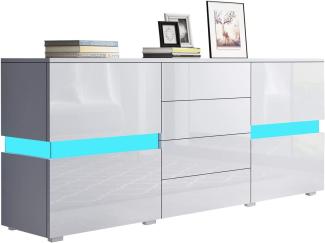 Senvoziii Sideboard Kommode in Hochglanz Weiß Highboard Anrichte Standschrank mit 2 Türen 4 Schubladen und LED Beleuchtung 177 cm