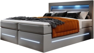 Boxspringbett Sevilla mit LED und Stauraum 180x200 Grau H2 (bis 70kg)