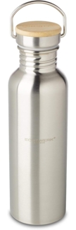 ECHTWERK Trinkflasche, mit Bambusdeckel und Silikonband, Innen und außen poliert