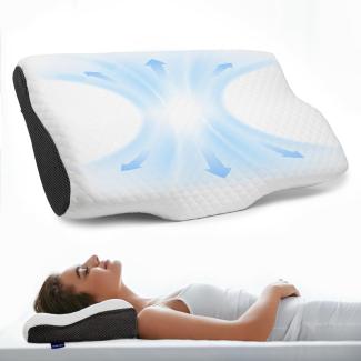 Wolkenfeld Nackenkissen für Seiten, Rücken & Bauchschläfer - Orthopädisches Kissen, Kopfkissen Nackenschmerzen Reduzierung, Memory Foam Nackenkopfkissen, Ergonomisches Kopfkissen - Seitenschläferkissen