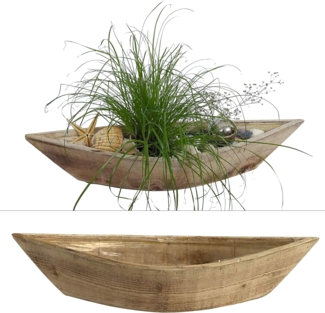 Online-Fuchs Blumentopf 2er Set Boote aus Holz Töpfe Pflanzkübel Blumenkasten Gefäß Maritim (Badezimmerdeko, Maße ca. 55 cm lang, 17 cm tief und 12 cm hoch), Schiff Naturfarbend braun beige