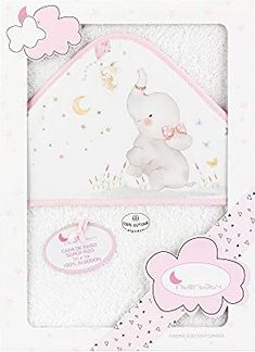 Interbaby 01227-12 Baby Kapuzenbadetuch ELEFANTE, weiss e rosa, Rosa
