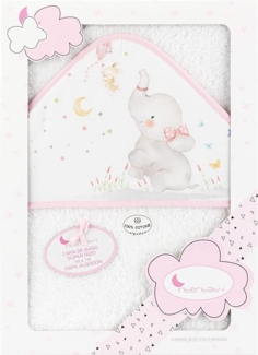 Interbaby 01227-12 Baby Kapuzenbadetuch ELEFANTE, weiss e rosa, Rosa